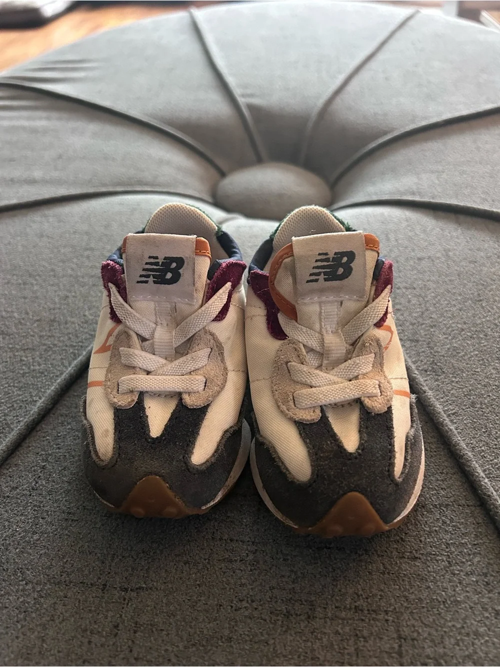 New Balance White, Green & Orange Kids Sneakers